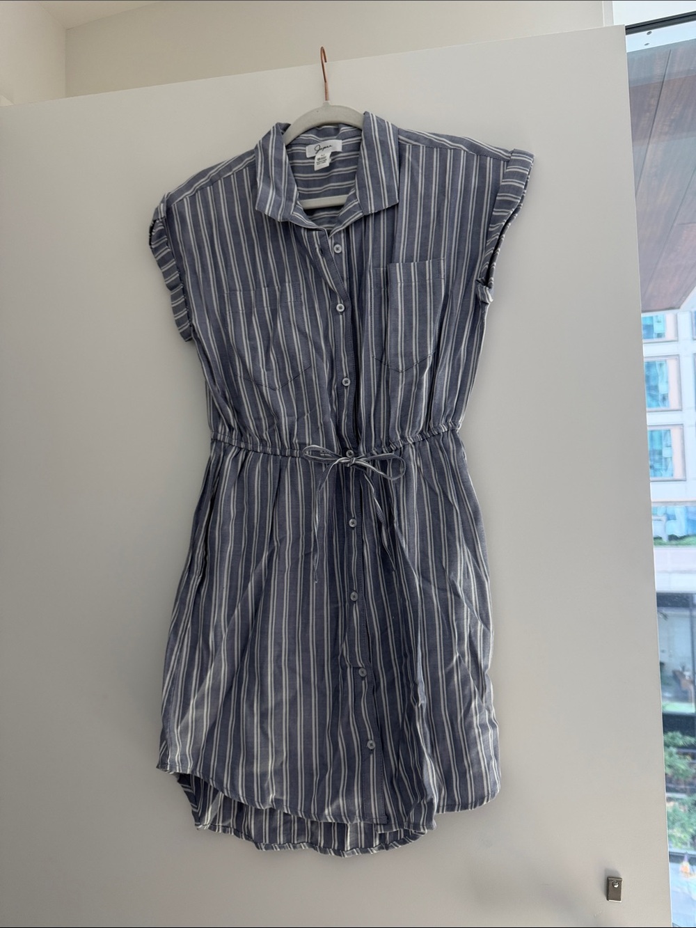 Japna Blue and White Striped Button Shirt Dress with pockets
